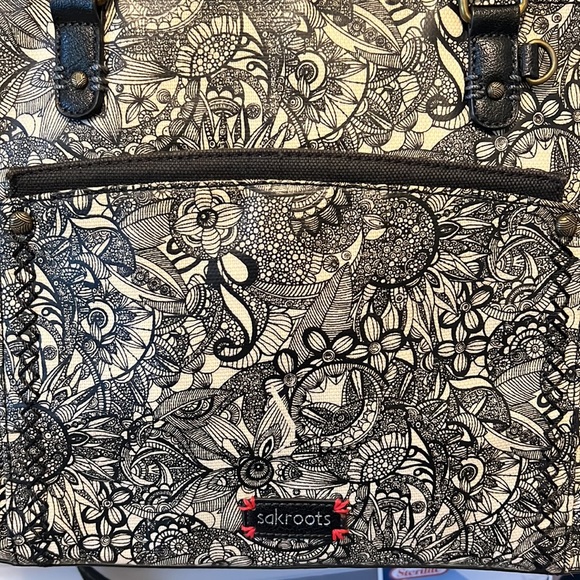 Sakroots Metro Coated Canvas Satchel Black and Cream - Picture 2 of 9